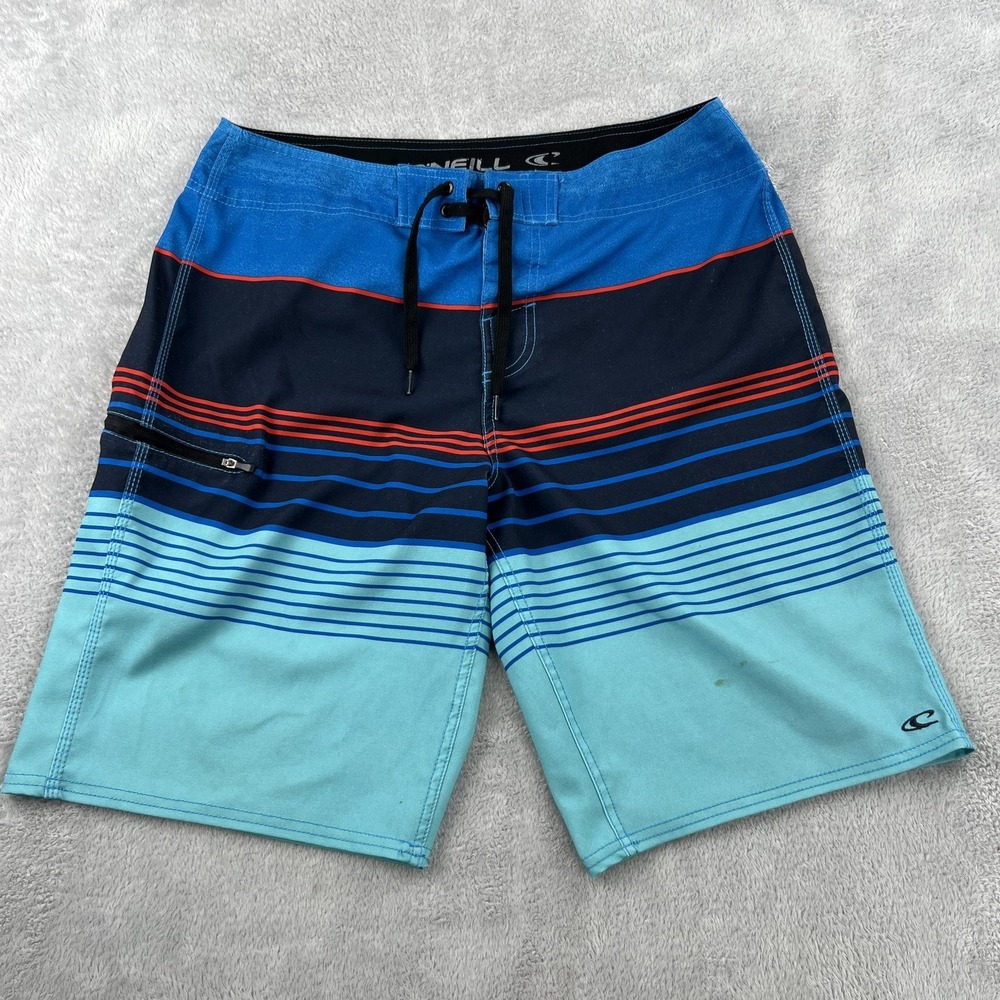 O'Neill Striped Stretch Boardshorts Mens 32 Blue Teal Surf Beach Swim Trunks